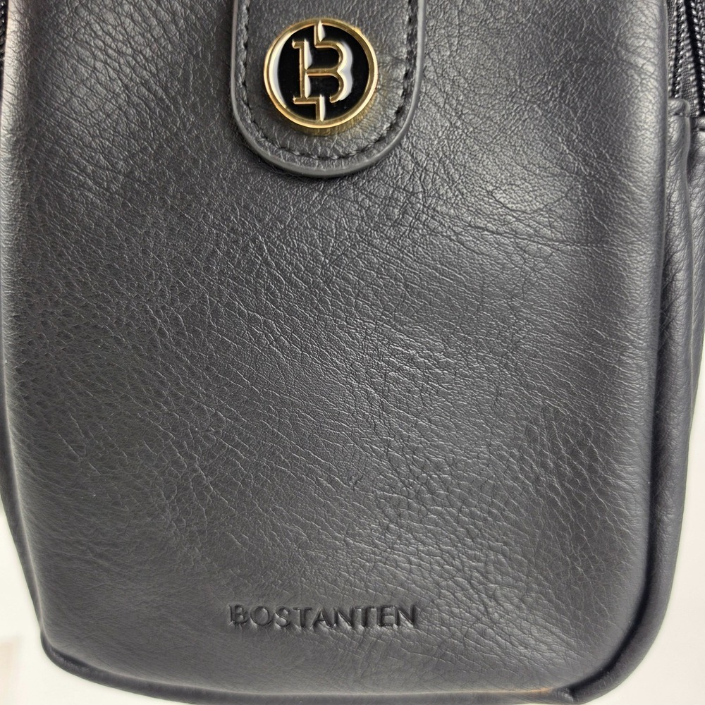 Bostanten NWT Black Leather‎ Sling Crossbody Bag Chevron Strap Gold Hardware - Picture 4 of 10